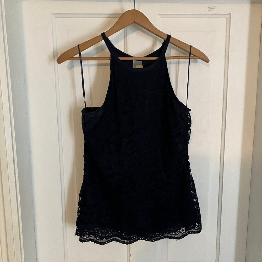 Navy Halter Lace Tank Top